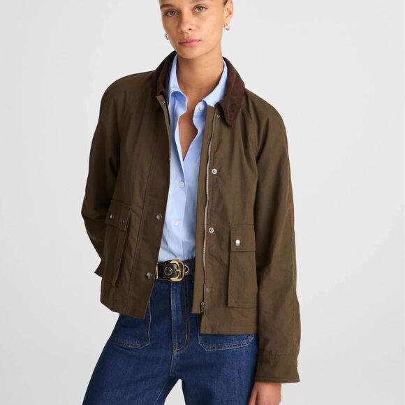 Madewell Jackets & Blazers - Madewell Waxed Cotton Barn Jacket Corduroy Collar Utility Coat Olive L Utility
